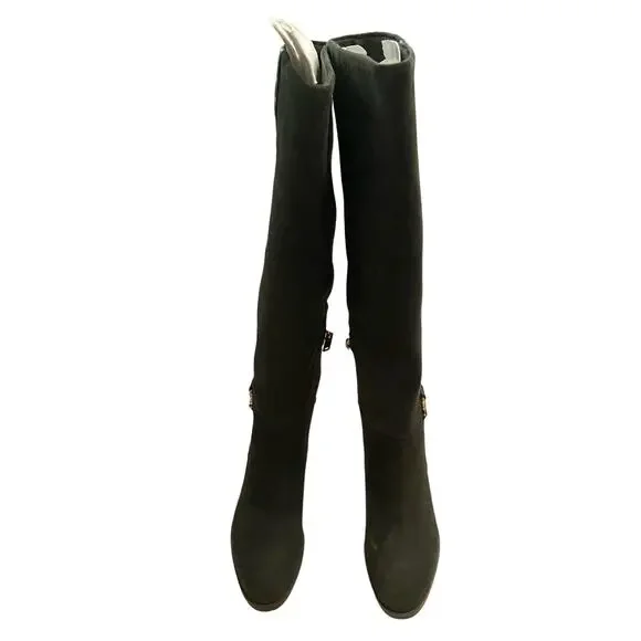 Coach Ollie Suede Leather Knee High Boots Block Heel Studded Cowboy Western 5.5